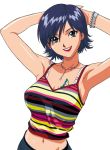  armpits arms_up artist_request blue_eyes blue_hair bra breasts camisole character_request earrings jewelry katsura_ken'ichirou lingerie lipstick makeup midriff miki_(viper) navel necklace smile solo tattoo underwear viper viper_ctr 