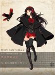  black_hair black_legwear black_thighhighs cloak greaves headphones long_hair pixiv_fantasia pixiv_fantasia_5 poncho red_eyes skirt thigh-highs thighhighs tsukii 