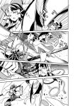  bat_wings battle black_sclera bow clenched_teeth comic face hair_bow hair_tubes hakurei_reimu japanese_clothes kicking miko monochrome polearm remilia_scarlet tomasu touhou translated translation_request weapon wings 