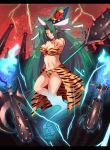  bikini breasts cleavage club field_of_blades green_eyes green_hair grin hat kanabou large_breasts long_hair maho_(boku_no_kao_wo_otabeyo) mima navel oni pointing setsubun sharp_teeth smile solo swimsuit tiger_print touhou touhou_(pc-98) very_long_hair weapon wizard_hat 