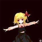 alphes_(style) blonde_hair blush hair_ornament hair_ribbon kaoru_(gensou_yuugen-an) outstretched_arms parody red_eyes ribbon rumia short_hair simple_background solo spread_arms style_parody touhou youkai 