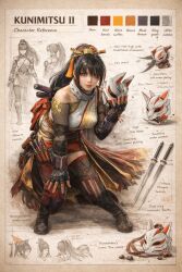  1girl black_hair character_reference concept_art holding_kitsune_mask kitsune_marks kunimitsu_ii namco ninja solo sword tekken tekken_8 violet_eyes weapon weapons 