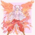  asuka_(ppppink8) fiery_wings fire fujiwara_no_mokou solo touhou wings 