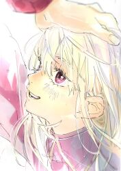  1boy 1girl archer_(fate) fate/stay_night fate_(series) hand_on_another's_head highres illyasviel_von_einzbern long_hair looking_at_another red_eyes sketch sksk_sn09 smile solo_focus white_hair 