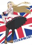  blonde_hair cecilia_alcott dress drill_hair hairband highres infinite_stratos loafers long_hair looking_back mibu_natsuki open_mouth panties panties_under_pantyhose pantyhose school_uniform shoes solo underwear union_jack 