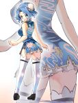  ass bad_id blue_eyes blue_hair breasts china_dress chinese_clothes double_bun from_behind kumoi_ichirin naka_akira no_hat no_headwear panties pantyshot solo thigh-highs thighhighs touhou underwear upskirt white_legwear white_panties white_thighhighs zoom_layer 