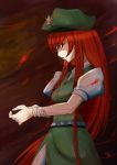  beret blood braid chiko2 china_dress chinese_clothes hat hong_meiling long_hair profile red_eyes red_hair redhead solo touhou twin_braids very_long_hair 
