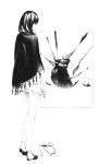  bucket canvas_(object) copyright_request food fork from_behind fruit knife monochrome paintbrush sawasawa shawl solo spoon 
