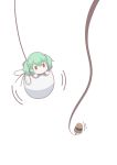  absurdres bag blush bucket chibi green_eyes green_hair hair_bobbles hair_ornament highres in_container kisume multiple_girls pokooooo rope solo touhou twintails 