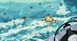  1other aerial_battle air-to-air_missile anti-aircraft_missile battle blue_sky boeing_c-17 clouds cloudy_sky contrail debris destruction explosion f-16_fighting_falcon firing helmet highres mikecraftz military military_vehicle missile missile_trail monarch_(project_wingman) pilot_helmet pixel_art project_wingman scenery sky su-27 vehicle_request war 