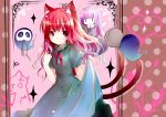  alternate_hairstyle animal_ears cat_ears cat_tail ghost hair_brush hair_brushing highres kaenbyou_rin long_hair multiple_tails red_eyes red_hair redhead shichinose tail touhou zombie_fairy 