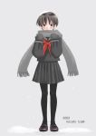  black_pantyhose brown_eyes brown_hair copyright_request gloves kazuto_izumi mittens pantyhose scarf school_uniform short_hair skirt snow solo 