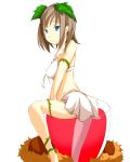  blue_eyes brown_hair copyright_request cup girl_in_a_cup highres in_container in_cup minigirl pote_(s-okuno11) solo swimsuit vines wine 
