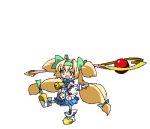  blazblue blonde_hair green_eyes long_hair low-tied_long_hair pixel_art platinum_the_trinity quad_tails staff transparent_background two_side_up vane 