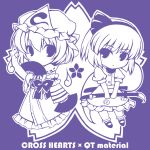  ayase_hazuki blush chibi fan folding_fan ghost hairband hat japanese_clothes katana konpaku_youmu konpaku_youmu_(ghost) monochrome multiple_girls myon purple saigyouji_yuyuko sword touhou weapon 