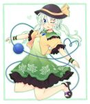  1girl blue_eyes blush eyeball flower fuuen_(akagaminanoka) green_hair hair_ornament hairclip hat hat_ribbon heart heart_of_string komeiji_koishi open_mouth ribbon rose shoes skirt solo tagme third_eye touhou twintails wink 