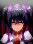  bad_id bags_under_eyes black_hair hat hata-tan himekaidou_hatate hyudora injury purple_eyes solo tears touhou twintails violet_eyes wound wounded yandere 