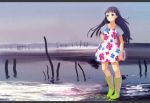  boots brown_eyes dress hand_on_hip hips knee_boots letterboxed original rubber_boots solo tko_(hhan) water 