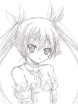  cilfy dress jewelry long_hair monochrome necklace phantasy_star phantasy_star_portable_2 phantasy_star_universe pointy_ears sketch strapless_dress traditional_media twintails 