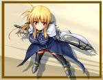  armor bardiche blonde_hair blush fate_testarossa highres long_hair lyrical_nanoha mahou_senki_lyrical_nanoha_force mahou_shoujo_lyrical_nanoha moonlight_(base) smile solo sword thighhighs weapon 