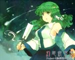  bare_shoulders breasts detached_sleeves frog gohei green_eyes green_hair hair_ornament hair_tubes japanese_clothes kochiya_sanae long_hair meeko miko open_mouth sarashi snake solo touhou 