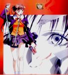  90s brown_hair gun highres kite_(anime) panties sawa_(kite) skirt solo umetsu_yasuomi underwear uniform weapon 