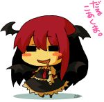  =_= blush_stickers chibi closed_eyes drooling eyes_closed head_wings koakuma long_hair lowres necktie red_hair redhead reimu9 simple_background solo the_embodiment_of_scarlet_devil touhou wings 