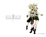  brother_and_sister couple frills happy kagamine_len kagamine_rin miwa_shirow shorts siblings simple_background twins vocalogenesis vocaloid wallpaper 