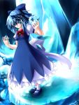  blue_eyes blue_hair bow cirno dress gin_kagami hair_bow highres ice solo touhou wings 
