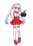  bomb garters hair_ribbon kooh maid maid_headdress pangya red_eyes ribbon shoes solo thigh-highs thighhighs transparent_background twintails white_hair white_legwear white_thighhighs wrist_cuffs 