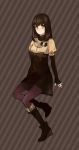  bow brown_hair copyright_request dress grey_eyes pantyhose shikishima_(eiri) short_over_long_sleeves solo 