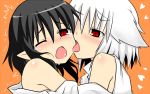  bare_shoulders blush face_licking heart ibuki_sakura inubashiri_momiji licking multiple_girls no_hat no_headwear open_mouth pointy_ears saliva shameimaru_aya tears tongue touhou wince yuri 