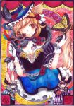  breasts brown_eyes bunny butterfly cleavage colored_pencil_(medium) dress feathers fox_ears fox_tail fur gloves hair_ornament hat marker_(medium) mask mosho orange_hair original rabbit short_hair smile solo tail traditional_media watercolor_(medium) white_gloves wink 