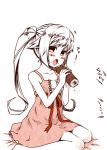  kneeling kouji_(campus_life) long_hair makizushi monochrome monogatari_(series) oshino_shinobu setsubun sushi twintails 