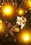  beret blonde_hair blurry boots breasts brown_legwear checkered checkered_floor depth_of_field detached_sleeves drill_hair energy_ball fingerless_gloves gloves gun hair_ornament hairpin hand_over_eye hat highres large_breasts magical_girl magical_musket mahou_shoujo_madoka_magica pansy perspective petals pleated_skirt puffy_sleeves ribbon rifle rin2008 sad skindentation skirt solo tears thigh-highs thighhighs tomoe_mami twin_drills vertical-striped_legwear vertical_stripes weapon yellow_eyes zettai_ryouiki 