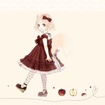 apple bow child copyright_request dress food fruit hair_bow heart open_mouth pantyhose platform_footwear platform_shoes shikishima_(eiri) short_hair short_sleeves solo sparkle tail yellow_eyes 