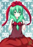  blush dress green_eyes green_hair hair_ribbon kagiyama_hina rating ribbon solo touhou wrist_ribbon yakumo_nanahara 