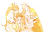  cape couple good_end grin happy jewelry kamina long_hair nia_teppelin open_mouth rikko rikko_(peso) sepia simon smile tengen_toppa_gurren-lagann tengen_toppa_gurren_lagann thighhighs yoko_littner 