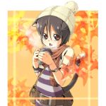  brown_hair cat_ears cat_tail cold fuji-k hat lowres original scarf short_hair solo tail watch 