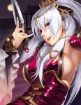  \m/ armpits breasts dagger large_breasts sangokushi_taisen sideboob tongue weapon white_hair zhang_chunhua_(sangokushi_taisen) 