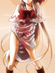  arms_behind_back bad_id bad_leg blonde_hair boots capelet head_out_of_frame highres ikkei_dou lily_white long_hair long_legs no_panties skirt skirt_lift solo touhou very_long_hair 