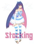  bow choker fingerless_gloves gloves hair_bow high_heels long_hair multicolored_hair panty_&amp;_stocking_with_garterbelt sana423 sandals shoes solo stocking_(character) stocking_(psg) striped_legwear thighhighs two-tone_hair wings 