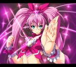  blue_eyes cure_melody fighting_stance heart houjou_hibiki letterboxed magical_girl midriff navel nekomamire pink_hair precure solo suite_precure 