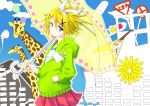  blonde_hair blue_eyes giraffe hair_ornament hair_ribbon hairclip hoodie kagamine_rin melancholic_(vocaloid) mtu ribbon short_hair skirt solo umbrella vocaloid 