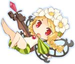  blonde blonde_hair bow_(weapon) braid chibi crossbow fairy flower hair_flower hair_ornament mercedes mota odin_sphere open_mouth pointed_ears pointy_ears red_eyes solo transparent_background twin_braids weapon wings 