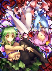  ass bad_id black_legwear black_pantyhose error eyeball green_hair hairband heart komeiji_koishi komeiji_satori legs long_legs multiple_girls no_hat no_headwear no_nose pantyhose purple_hair ringpearl rotational_symmetry siblings sisters sleeping smile thighs third_eye touhou white_legwear white_pantyhose 