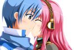  blue_hair close kaito kiss megurine_luka pink_hair vocaloid white 