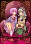  absurdres amagumo chair green_eyes green_hair highres komeiji_koishi komeiji_satori multiple_girls pink_eyes pink_hair siblings sisters sitting third_eye touhou 