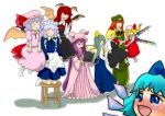  alternate_hair_color bat_wings blue_eyes book braid chinese_clothes cirno computer daiyousei flandre_scarlet floating highres hong_meiling izayoi_sakuya kneeling koakuma laptop lineup maid multiple_girls patchouli_knowledge red_eyes remilia_scarlet rumia stool tako tears the_embodiment_of_scarlet_devil touhou twin_braids wings youkai 