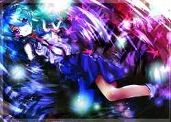  green_hair hair_ornament highres karlwolf kochiya_sanae leaf long_hair lying maple_leaf navel on_back open_clothes open_shirt outstretched_arm outstretched_hand purple_eyes shirt solo touhou violet_eyes water wet wet_clothes 